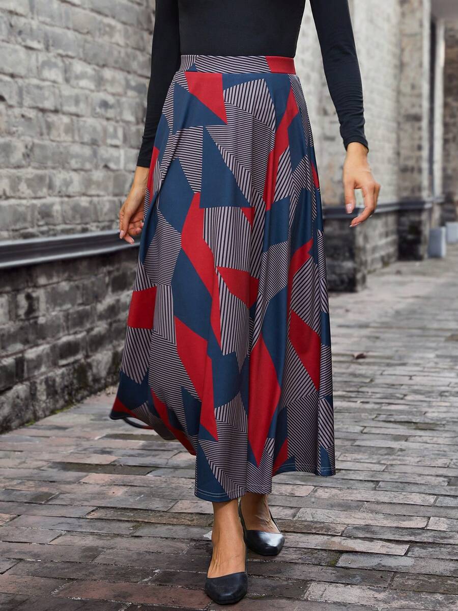 EMERY ROSE 條紋和幾何圖案半身裙 - 彩色 - 查看 1