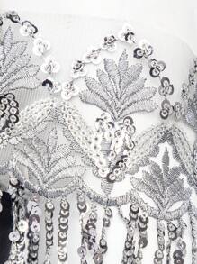 SHEIN SXY Off Shoulder Contrast Sequin Split Hem Velvet Dress