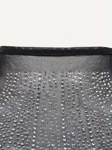 Hauture Maglia Di Rete A Maglia Con Dettagli In Strass E Scollo Ad Anello - nero - Visualizzare 6