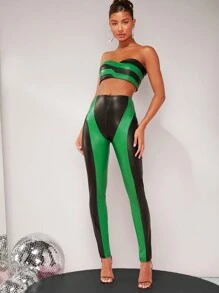 Hauture 拼色 PU 皮革上衣和裤子两件套 - 彩色 - 查看 3