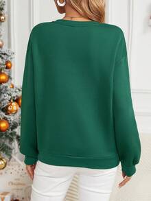 SHEIN LUNE Christmas Print Drop Shoulder Sweatshirt - Dark Green - View 2