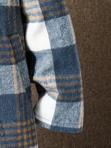 SHEIN Tween Boy Plaid Print Slant Pocket Hooded Coat Without Tee - Blue - View 5