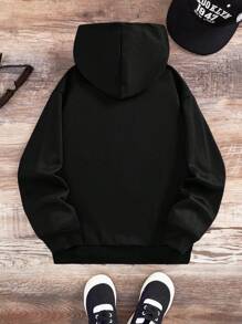 Oversized Casual Gesture & Letter Print Sweatshirt For Teen Boys, Suitable For Autumn/Winter - Black - View 2