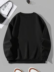 SHEIN EZwear 山和仙人掌圖案加絨內裏運動衫 - 黑色 - 查看 2