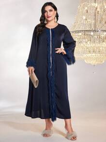Al Najma Hơn Trang trí Fuzzy Băng tương phản Đầm - Màu xanh hải quân - Xem 5