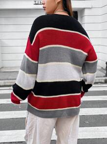 Flirla Plus Color Block Drop Shoulder Sweater Knit Pullover Fall Winter Sweater - Multicolor - View 2