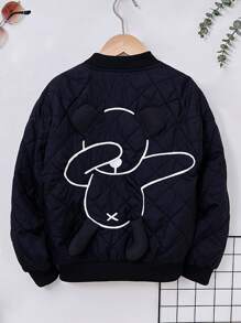 SHEIN Tween Girl Zip Up Quilted Bomber Jacket - Black - View 1