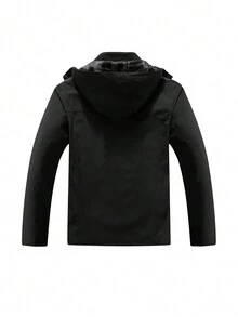 Men Letter Graphic Zip Up Hooded Jacket - Black - View 2
