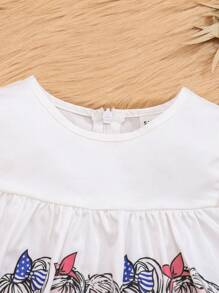 SHEIN Baby Girl Figure Graphic Ruffle Trim Keyhole Back Peplum Top - White - View 3