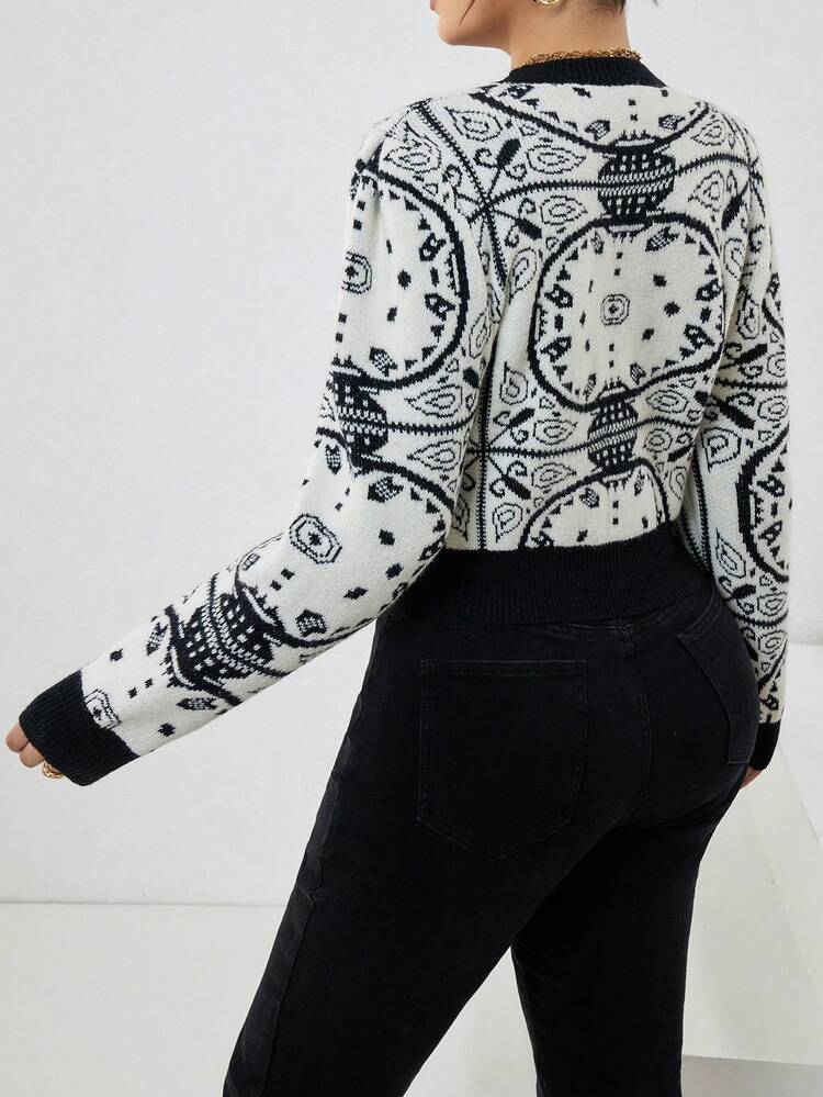 Plus Graphic Pattern Contrast Trim Sweater Knit Pullover Fall Winter Sweater