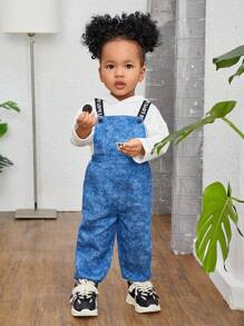 SHEIN Baby Girl Casual Patterned Overalls Long Pants Jumpsuit