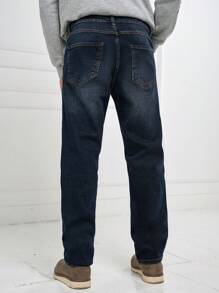 SHEIN Cottnline Men Ripped Straight Leg Jeans - Dark Wash - View 2