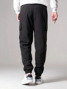 Manfinity Sport Corelite Men Flap Pocket Side Drawstring Waist Cargo Sports Pants - Black - View 2