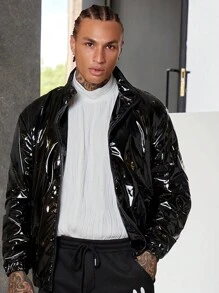 Manfinity RebelGame Nam Dây kéo chất liệu da PU Áo khoác - màu đen - Xem 3