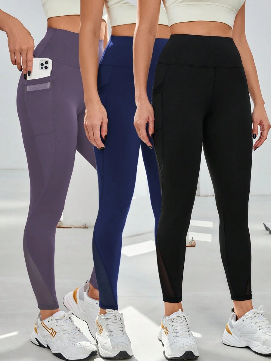 Easithlete 3件套宽腰运动紧身裤瑜伽女裤 - 彩色 - 查看 1