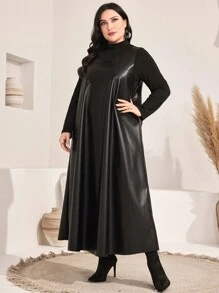 Mulvari 大碼小高領PU皮革洋裝&T恤 - 黑色 - 查看 3