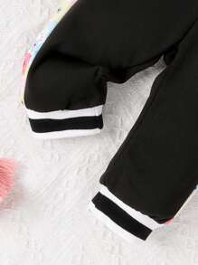 女嬰印花插肩袖學院風夾克和運動褲 - 黑色 - 查看 5