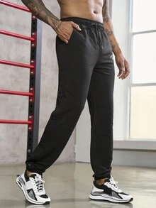 Gym Rark Men's Drawstring Sports Pants Featuring Letter Print Sweat Pants - Black - View 4