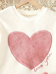 女大童心&字母刺繡法蘭絨套頭衫和褲子睡衣套裝 - 淺灰紫 - 查看 3