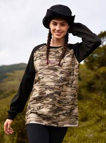 In My Nature 迷彩印花插肩袖戶外T恤 - 軍綠色 - 查看 6
