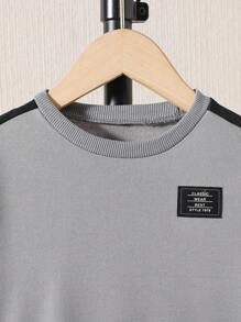 SHEIN Young Boy Two Tone Sweatshirt & Sweatpants - Grey - View 7