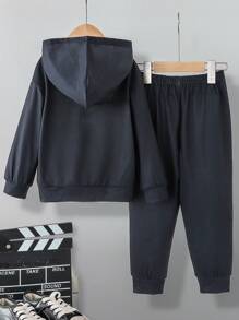 SHEIN 女小童反光愛心圖案連帽衫和運動褲 - 彩色 - 查看 2