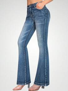 Flare Leg Jeans - Blue - View 1