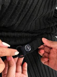 SHEIN 2pcs/Set Maternity Adjustable Drawstring Hooded Sweatshirt And Waistband Pants - Black - View 6