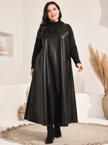 Mulvari 大碼小高領PU皮革洋裝&T恤 - 黑色 - 查看 1