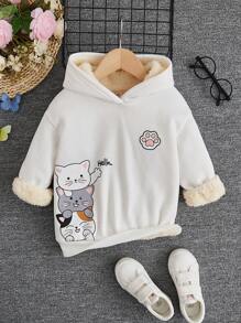 少女卡通字母图案落肩保暖卫衣 - 白色 - 查看 1
