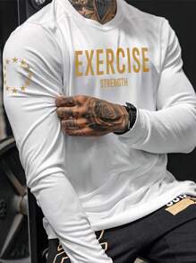 Gym Rark Men Letter Star Graphic Sports Tee Workout Tops - White - View 1