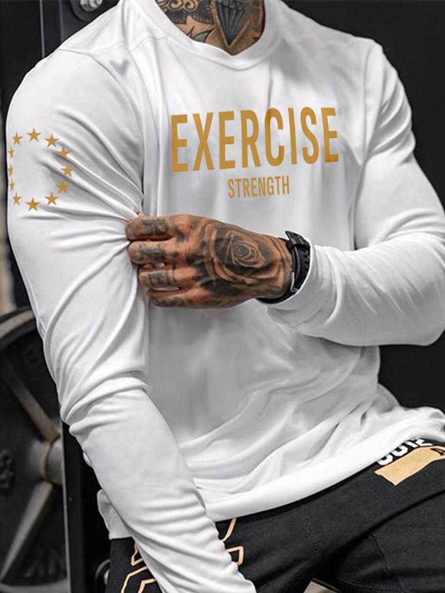 Gym Rark Men Letter Star Graphic Sports Tee Workout Tops - White - View 1