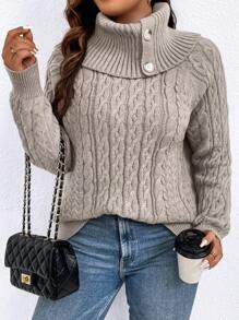 Calvaya Plus Turtleneck Cable Knit Raglan Sleeve Sweater Knit Pullover Fall Winter Outfit Autumn