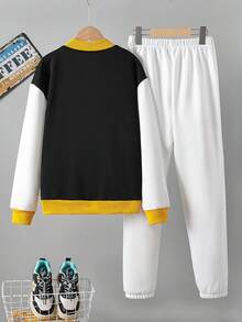 SHEIN Tween Boy Letter Graphic Two Tone Jacket & Sweatpants Without Hoodie - Multicolor - View 2