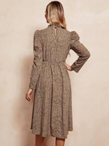 SHEIN Clasi Dalmatian Print Gigot Sleeve Dress - Brown - View 4