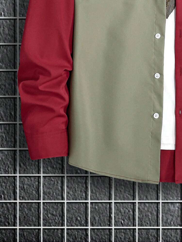 Men Colorblock Patched Pocket Shirt Without Tee