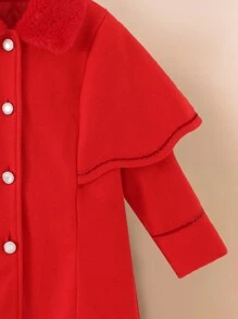 SHEIN Young Girl Borg Collar Overcoat - Red - View 3