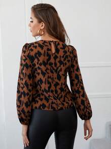 SHEIN Clasi 後鎖孔燈籠袖拼色上衣 - 彩色 - 查看 3