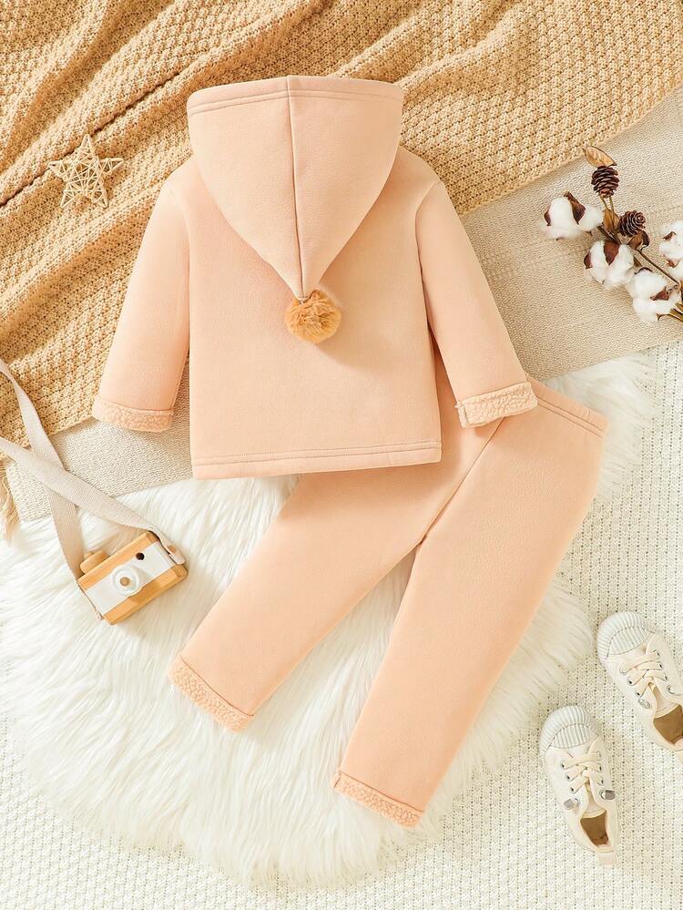 Baby Boy Solid Pompom Hooded PJ Set