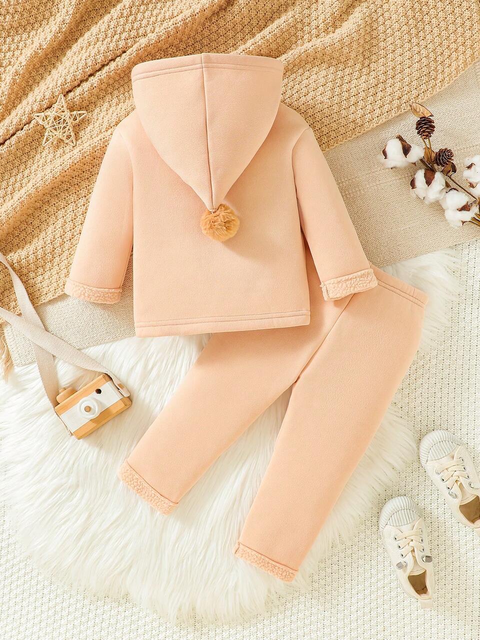 Baby Boy Solid Pompom Hooded PJ Set
