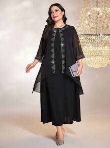 Lacomfia 大碼水鑽細節洋裝帶水鑽細節洋裝 - 黑色 - 查看 3