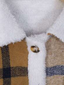 Chico preadolescente Abrigo con estampado de cuadros cuello de borreguito con bolsillo con solapa con forro térmico sin jersey