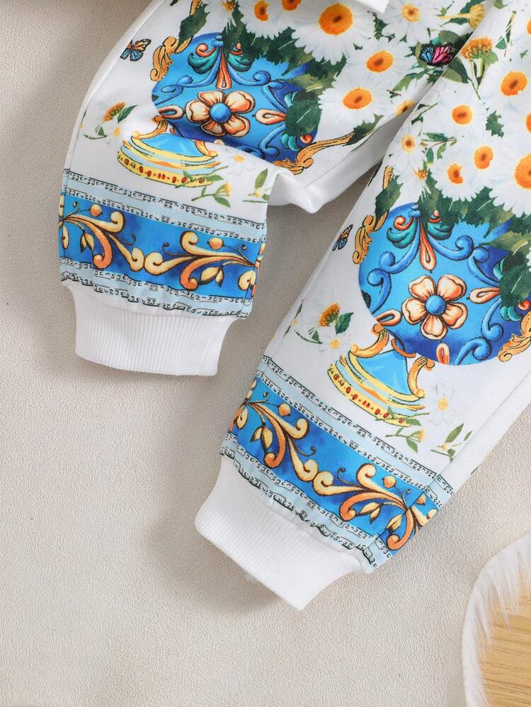 Baby Boy Floral Print Zip Up Hoodie & Sweatpants
