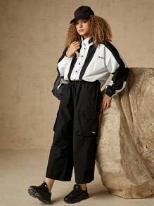 In My Nature 字母圖案撞色防風夾克 - 黑與白 - 查看 3