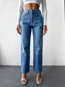 SHEIN Cottnline Straight Leg Jeans ,Petite Women - Blue - View 5