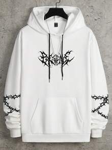 Manfinity LEGND Men Letter Graphic Kangaroo Pocket Drawstring Hoodie - White - View 2