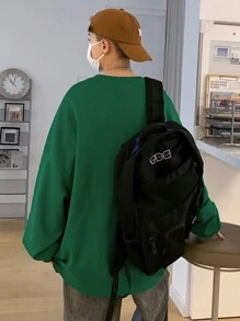 Manfinity Hypemode 鬆身男式愛心刺繡落肩圓領運動衫 - 墨綠色 - 查看 2