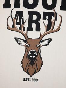 Manfinity Homme Men Deer And Slogan Graphic Sweatshirt - Apricot - View 7