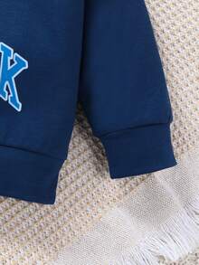 Baby Girl Letter Graphic Contrast Collar Sweatshirt - Khaki - View 6