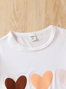Tween Girl Heart Print Tee - White - View 5